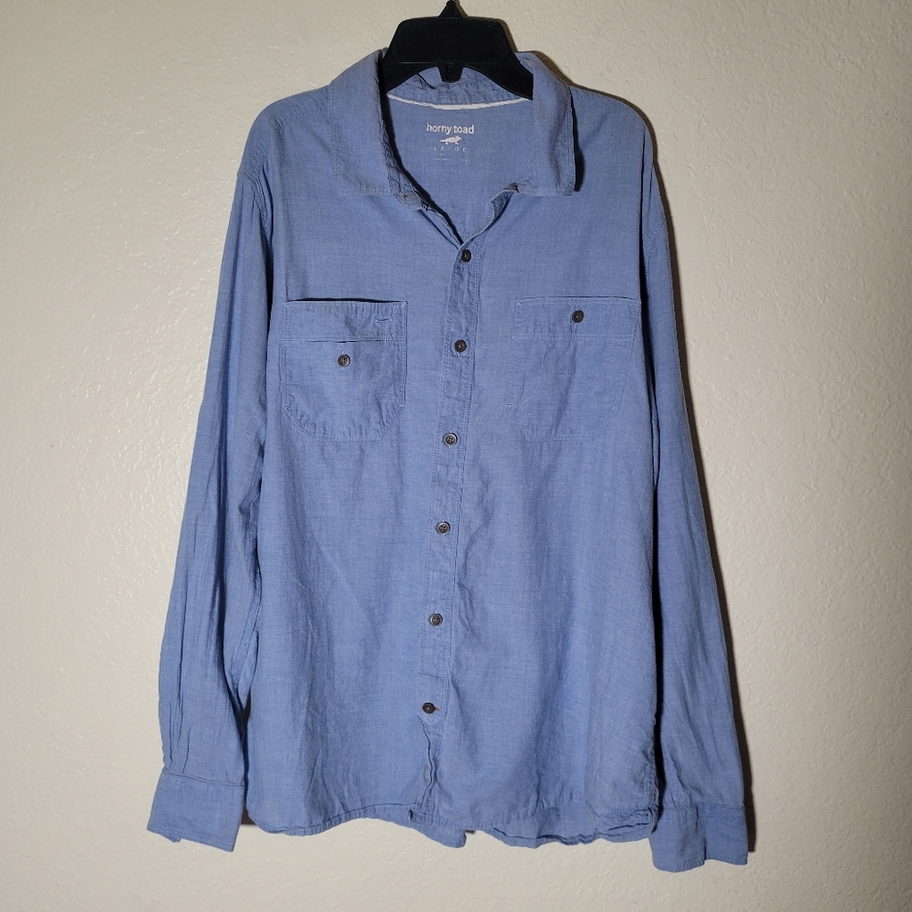 Horny Toad | Men Honcho Organic Cotton Long Sleeve Button Down Shirt Blue Sz L